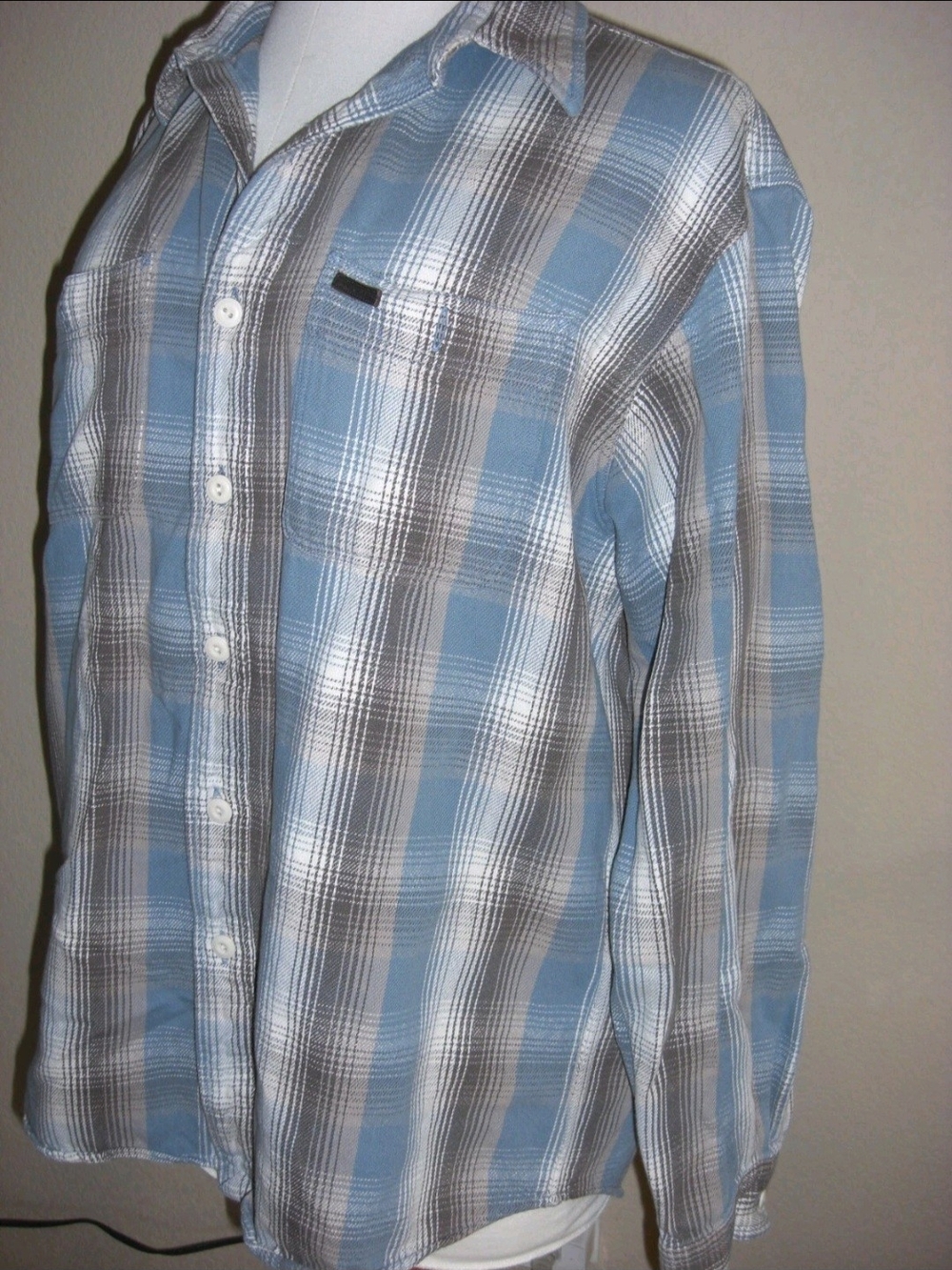 Ralph Lauren Light Blue and Gray Plaid Button-Down Shirt Sz L